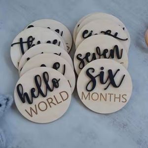 Proveedor de Accesorios para Fotos de Baby Shower Estilo Boho, Discos de Madera Grabados Ecológicos para Registrar el Crecimiento Mensual de Recién Nacidos, Dropshipping - Product Image 2
