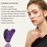 Outil de massage Gua Sha en forme de cœur violet naturel, planche de raclage facial Modèle JF26-059Purple CN pour le soulagement du stress et la réduction des gonflements