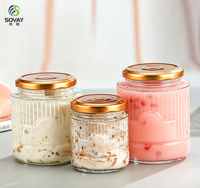 Pot en verre transparent à nervures verticales de 300 ml, 380 ml, 500 ml avec couvercle à vis en métal, récipient en verre vide gaufré pour le stockage du miel, de la confiture et des aliments
