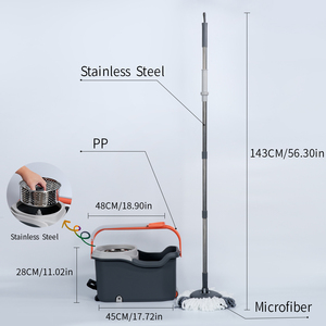 HOLAMOPA Wholesale Heavy Duty 360 Spin <strong>Mop</strong> <strong>and</strong> <strong>Bucket</strong> Set With Wheels Pedal Stainless Steel Basket for Floor Cleaning System - Product Image 3