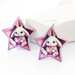 Nuevos pendientes acrílicos ecológicos de estilo europeo y americano con lindos dibujos animados de conejo, Estrella y accesorios en forma de nave espacial - Product Image 2