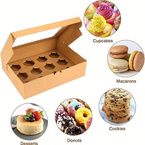 Cajas de Papel Kraft Marrón para Pasteles y Cajas de Panadería con Soporte para 1/4/6 Cupcakes - Product Image 6