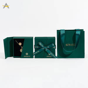 Auralux Luxuriöse Grüne Schmuck-Geschenkbox aus Papier mit Doppeltür für Halsketten, Ohrringe und Ringe mit Individuellem Logo - Product Image 4