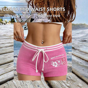 Shorts en coton pour femmes, décontractés, taille élastique, imprimé, respirants, écologiques, été, personnalisables, OEM, ODM, vente en gros - Product Image 2