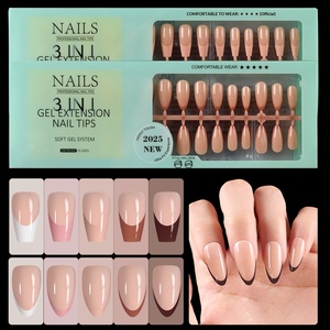 Lot de 150 <span class=keywords><strong>faux</strong></span> <span class=keywords><strong>ongles</strong></span> à presser sans couture French Tip, formes amande et cercueil, 5 couleurs, amovibles, vente en gros pour salons - Product Image 1