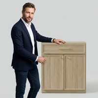 Buffet d'appoint en chêne naturel, directement de l'usine, avec 1 tiroir, 2 portes et étagère réglable, idéal pour la cuisine ou l'entrée.