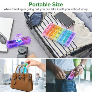 Boîte de rangement portable pour médicaments et médicaments sur ordonnance hebdomadaire, organiseur 7 jours, 4 fois par jour, matin, midi, après-midi, soir, 28 fentes - Product Image 2