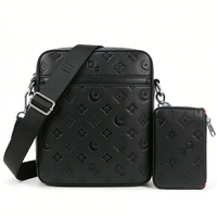 Tas Selempang Pria Kulit PU Embossed dengan Set Dompet, Tas Kasual Multi Kantong untuk Pembeli Grosir