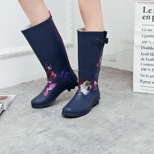 Bottes <span class=keywords><strong>de</strong></span> <span class=keywords><strong>pluie</strong></span> hautes pour femmes, tendance, <span class=keywords><strong>bleu</strong></span> <span class=keywords><strong>marine</strong></span>, à fleurs, chaussures d'eau en caoutchouc, vente en gros transfrontalière - Product Image 5