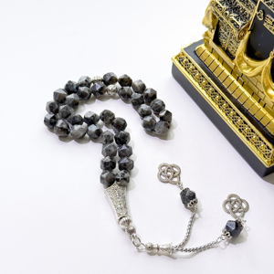 ลูกประคำมุสลิม 10 มม., 33 เม็ดหินดำประกาย, สร้อยข้อมืออิสลาม, มิสบาฮ์สำหรับใส่อาบน้ำ, สรรเสริญพระอัลเลาะห์, ติชบีฮะฮ์, สายประคำ - Product Image 2