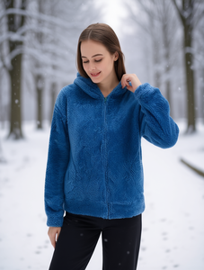 Sudadera con Capucha de Forro Polar para Mujer, Manga Larga con Cremallera, Color Sólido, Corte Regular, Sin Forro, Prenda Tejida para Invierno - Product Image 2