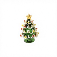 Mini sapin de Noël artisanal en verre de Murano, 6,5 cm, vert brossé, solide, idéal pour la décoration de Noël, d'Halloween et comme cadeau pour la maison
