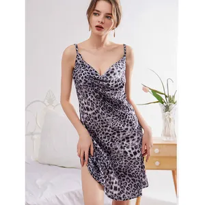 New Leopard In Áo Ngủ Phụ Nữ Sâu V Sexy Áo Ngủ Mùa Hè Lụa Treo Homewear Set