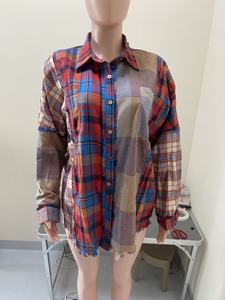 Wholesale Vintage Boho Chic Floral <strong>Overshirt</strong> for <strong>Women</strong> Casual Summer Patchwork Plaid Shirt for Autumn and Spring Seasons - Product Image 5