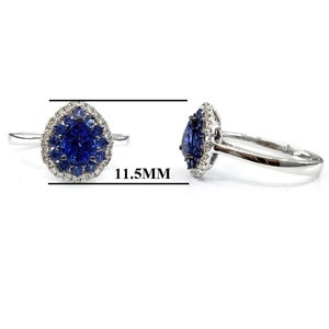 Bijoux fins brillants de haute qualité en or blanc massif 18 carats avec diamant véritable et saphir bleu naturel, classiques pour mariage et fiançailles - Product Image 2