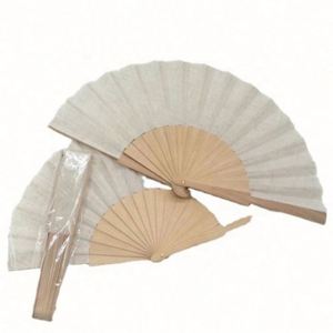 Éventails pliants en bois naturel de 23 cm, personnalisables avec logo, en papier blanc, pour cadeaux souvenirs de mariage - Product Image 4