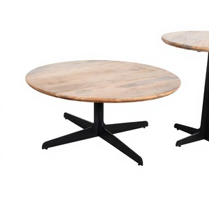 Modern Lightweight Round Wood Coffee <b>Table</b> Set Metal Base <b>Nesting</b> Living Room Furniture Minimalist Design Handmade Eco-Friendly - Product Image 1