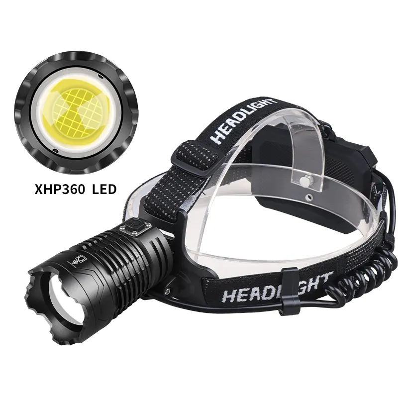 High Powerful Super Bright XHP360 LED Headlamp USB Rechargeable Zoomable Flashlight Waterproof Camping Fishing Headlamp