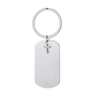 Porte-clés rectangulaire vierge en acier inoxydable Ywyougang avec breloque croix, personnalisable par gravure, pour hommes et femmes, vente en gros