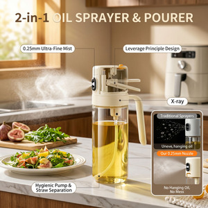 Spruzzatore e Dispenser 2 in 1 per Olio d'Oliva in Vetro con Pompa e Cannuccia, Design Separato con Principio a Leva, Ugello per BBQ - Product Image 1
