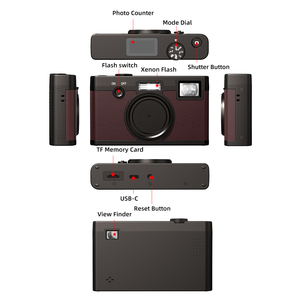 Appareil photo numérique rétro en cuir rouge-brun, style film, avec flash intégré, idéal pour les photos de rue ambiance et les voyages décontractés - Product Image 6