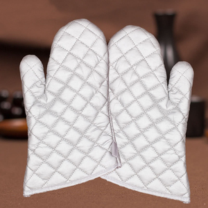 Silver Heat-Resisting Thick Cotton Kitchen Oven Mitts Printed Cooking <b>Gloves</b> for Baking and BBQ Custom Logo Silicone Material - Product Image 3