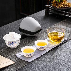 Ceramic Tea Set One Teapot Three Cups Portable Travel Modern Chinese Style Business Gift Dehua Origin XFM 102002 - Product Image 1