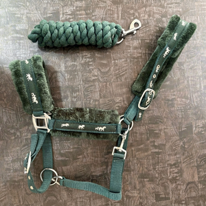 Conjunto de Cabestro para Caballo Acolchado con Piel Sintética Azul Premium y Correa a Juego |   Cabestro Ajustable de Nailon para Caballo con Forro de Felpa Suave - Product Image 1