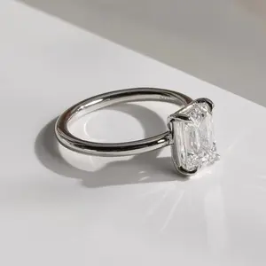 订婚戒指翡翠切割单石戒指，10k/14K/18k金VVS Moissanite钻石女性精品珠宝