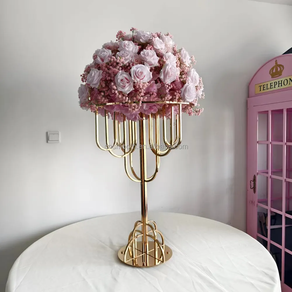 Kendi marka dev çiçek dekorasyonu çiçek standı düğün dekorasyon altın çiçek parti olay sahne için olay Centerpiece standı