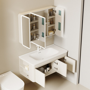 Miroir de salle de bain moderne avec structure en nid d'abeille en aluminium, éclairage LED, rangement latéral créatif, vasque de salle de bain incurvée de petite taille pour <span class=keywords><strong>balcon</strong></span> - Product Image 4