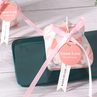Boîte de rangement en papier, grande taille 7x7x8cm, impression de marbre, boîtes à cadeaux de mariage élégantes avec décoration de ruban