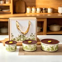 Ensemble de 3 bols de conservation alimentaire en céramique, récipients en porcelaine avec couvercle, compatibles micro-ondes, emballage cadeau, pour la cuisine et la conservation des aliments frais
