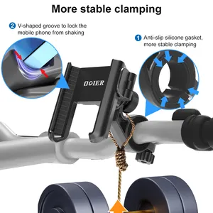 Bike Cell Phone Holder ODIER Universal 360 Degree Cell Phone Stand Flexible Mobile Clip Mount Quickly Lock Bike Phone Holder For Bicycle Motorcycle