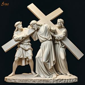 Estatua grande famosa Católica Cristiana talla de piedra Jesús 14 estaciones segunda estación mármol blanco Jesús lleva escultura cruzada - Product Image 6