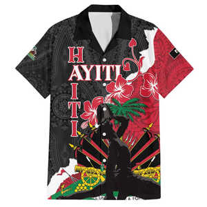 Camicia Hawaiana Personalizzata per il Mese del Patrimonio di Haiti, Nero Marrone con Ibisco, Camicia a Maniche Corte Personalizzata per la Festa dell'Indipendenza di Haiti - Product Image 4