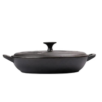 Casserole à fruits de mer peu profonde en fonte émaillée noire, durable et écologique, avec poignées et couvercle, pour braiser, compatible gaz et induction, ustensile de cuisine domestique