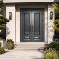 Porte d'entrée double de sécurité en acier moderne de luxe avec décoration en cuivre pour villa