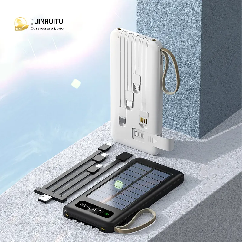 Wholesales Custom solar power bank 20000mah Built-in four-wire cable Multi-functional Outdoor Camping Emergency Charger