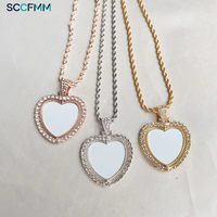 Colliers pendentifs rotatifs double face en alliage de zinc vierge pour sublimation, en forme de cœur, pour impression par transfert thermique de logo, photo, bijoux, cadeau