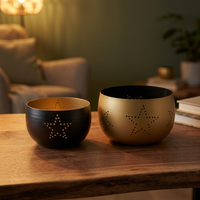 Support de bougie en fer imperméable à l'eau avec motif d'étoiles dorées et noires pour la décoration de la maison pour Noël et la Saint-Valentin