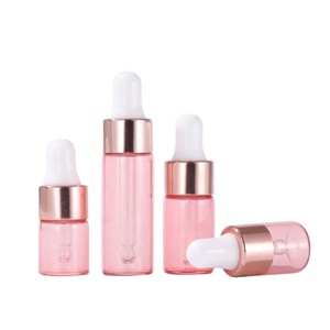 Skin Care Serum Mini 1ml 2ml 3ml 5ml Pink Serum Cosmetic Glass <b>Dropper</b> <b>Bottle</b> with Rose Gold Cap - Product Image 1
