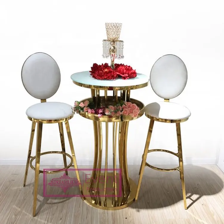 Marco de acero inoxidable para bar, mesa de bar de vidrio alto, oro rosa, Popular, usado
