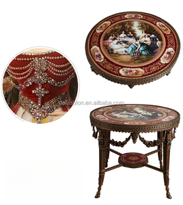OE-FASHION Rétro Cuivre Petite <span class=keywords><strong>Table</strong></span> D'appoint 0.93m Italien Lourd-sculpté Céramique Peint Rouge Malachite <span class=keywords><strong>Vert</strong></span> Salon Meubles - Product Image 5