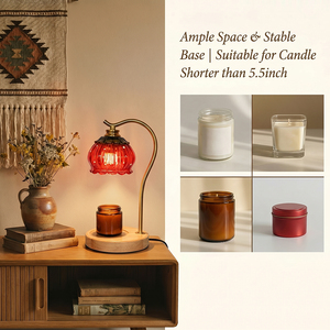 Lampe chauffe-bougie en verre côtelé rouge lotus avec 4 niveaux de luminosité réglables et minuterie automatique de 2 à 8 heures pour la décoration vintage française de la maison - Product Image 3
