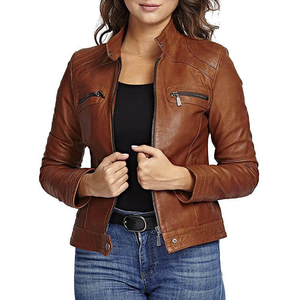 Nouvelle veste en cuir protéiné coupe-vent, veste de moto rétro à manches longues, veste en cuir courte pour femmes - Product Image 1