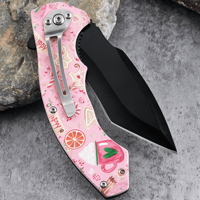 Fanstoon Elegant Roze 3D-geprint decoratief opvouwbaar mes voor dames, compact draagbaar zakmes voor kamperen en fruit snijden