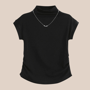 Camiseta de manga corta de ácido acético para <span class=keywords><strong>mujer</strong></span>, novedad de verano 2025, <span class=keywords><strong>camisa</strong></span> dorada fina con aspecto de hombro de una línea de <span class=keywords><strong>Color</strong></span> sólido a la moda - Product Image 4