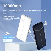 Batterie externe portable 10000 mAh avec prise murale AC pliable, double câble intégré, charge rapide, OEM/ODM, marque privée