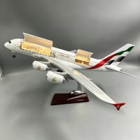 Modèle d'avion AJB 46cm A380 Emirates, double porte ouvrable, avec éclairage LED et train d'atterrissage, modèle d'avion en résine